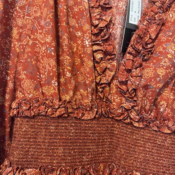 House of Harlow Wallis Rust Floral Print Tiered Ruffle Smocked Mini Dress M NWT - Picture 8 of 11